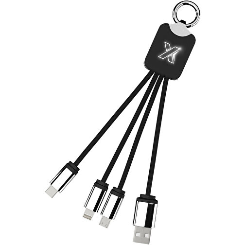 SCX.design C15 Quatro Ladekabel Mit Leuchtlogo , schwarz / weiß, Recycelter PET Kunststoff, Metall, Gummi, 16,00cm x 2,60cm (Länge x Breite), Bild 1