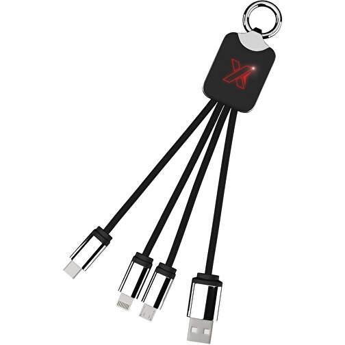 SCX.design C15 Quatro Ladekabel Mit Leuchtlogo , rot / schwarz, Recycelter PET Kunststoff, Metall, Gummi, 16,00cm x 2,60cm (Länge x Breite), Bild 2