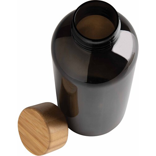 GRS RPET Flasche Mit Bambus-Deckel, Schwarz , schwarz, PET - recycelt, 7,40cm x 20,60cm (Länge x Höhe), Bild 4