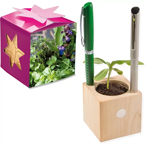 Pot cube boisde bureau en boite star-box avec graines - Mélange d herbes aromatiques, 1 sites grav, Image 1