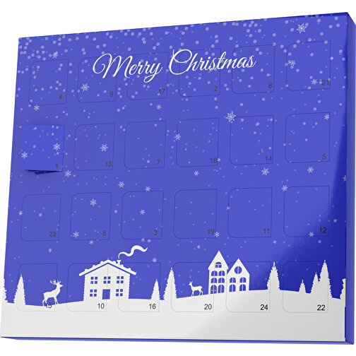 XS Adventskalender Weihnachtsdorf , Brandt, blau / weiß, Vollkartonhülle, weiß, 1,60cm x 12,00cm x 14,00cm (Länge x Höhe x Breite), Bild 1