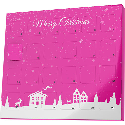 XS Adventskalender Weihnachtsdorf , Brandt, pink / weiß, Vollkartonhülle, weiß, 1,60cm x 12,00cm x 14,00cm (Länge x Höhe x Breite), Bild 1