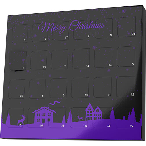 XS Adventskalender Weihnachtsdorf , Brandt, schwarz / violet, Vollkartonhülle, weiß, 1,60cm x 12,00cm x 14,00cm (Länge x Höhe x Breite), Bild 1
