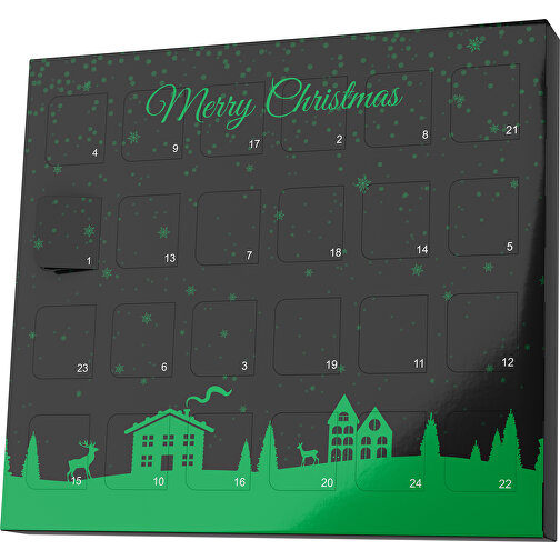 XS Adventskalender Weihnachtsdorf , Brandt, schwarz / grün, Vollkartonhülle, weiß, 1,60cm x 12,00cm x 14,00cm (Länge x Höhe x Breite), Bild 1