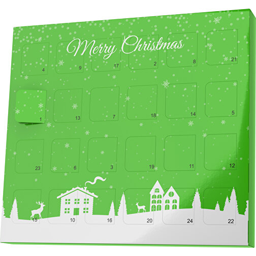 XS Adventskalender Weihnachtsdorf , Brandt, grasgrün / weiß, Vollkartonhülle, weiß, 1,60cm x 12,00cm x 14,00cm (Länge x Höhe x Breite), Bild 1