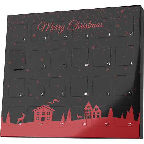 XS Adventskalender Weihnachtsdorf , Brandt, schwarz / weinrot, Vollkartonhülle, weiss, 1,60cm x 12,00cm x 14,00cm (Länge x Höhe x Breite), Bild 1