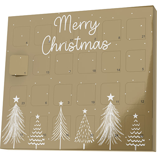 XS Adventskalender Merry Christmas Tanne , M&M\'s, gold / weiß, Vollkartonhülle, weiß, 1,60cm x 12,00cm x 14,00cm (Länge x Höhe x Breite), Bild 1