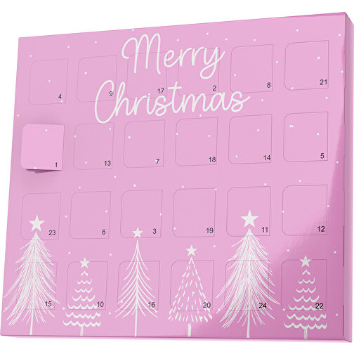 XS Adventskalender Merry Christmas Tanne , M&M\'s, rosa / weiß, Vollkartonhülle, weiß, 1,60cm x 12,00cm x 14,00cm (Länge x Höhe x Breite), Bild 1