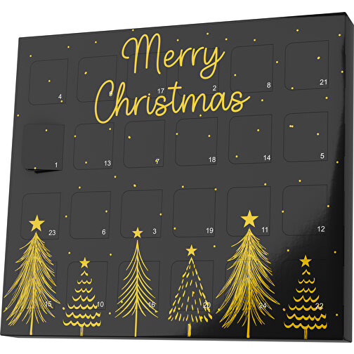 XS Adventskalender Merry Christmas Tanne , M&M\'s, schwarz / sonnengelb, Vollkartonhülle, weiss, 1,60cm x 12,00cm x 14,00cm (Länge x Höhe x Breite), Bild 1