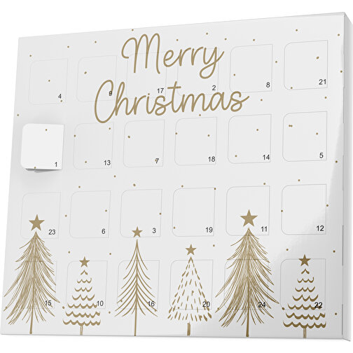 XS Adventskalender Merry Christmas Tanne , M&M\'s, weiß / gold, Vollkartonhülle, weiß, 1,60cm x 12,00cm x 14,00cm (Länge x Höhe x Breite), Bild 1