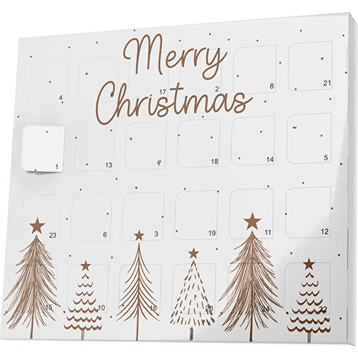 XS Adventskalender Merry Christmas Tanne , M&M\'s, weiß / dunkelbraun, Vollkartonhülle, weiß, 1,60cm x 12,00cm x 14,00cm (Länge x Höhe x Breite), Bild 1