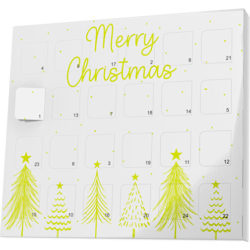 XS Adventskalender Merry Christmas Tanne , M&M\'s, weiß / hellgrün, Vollkartonhülle, weiß, 1,60cm x 12,00cm x 14,00cm (Länge x Höhe x Breite), Bild 1