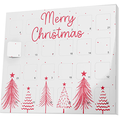 XS Adventskalender Merry Christmas Tanne , M&M\'s, weiß / dunkelrot, Vollkartonhülle, weiß, 1,60cm x 12,00cm x 14,00cm (Länge x Höhe x Breite), Bild 1