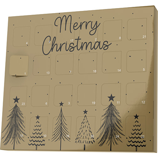 XS Adventskalender Merry Christmas Tanne , Brandt, gold / schwarz, Vollkartonhülle, weiß, 1,60cm x 12,00cm x 14,00cm (Länge x Höhe x Breite), Bild 1