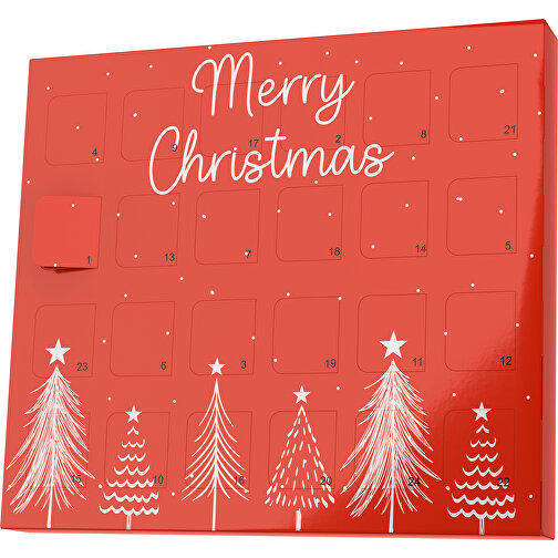XS Adventskalender Merry Christmas Tanne , Brandt, rot / weiß, Vollkartonhülle, weiß, 1,60cm x 12,00cm x 14,00cm (Länge x Höhe x Breite), Bild 1