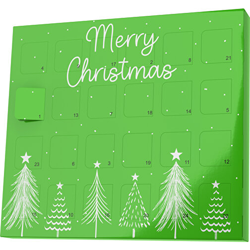 XS Adventskalender Merry Christmas Tanne , Brandt, grasgrün / weiß, Vollkartonhülle, weiß, 1,60cm x 12,00cm x 14,00cm (Länge x Höhe x Breite), Bild 1