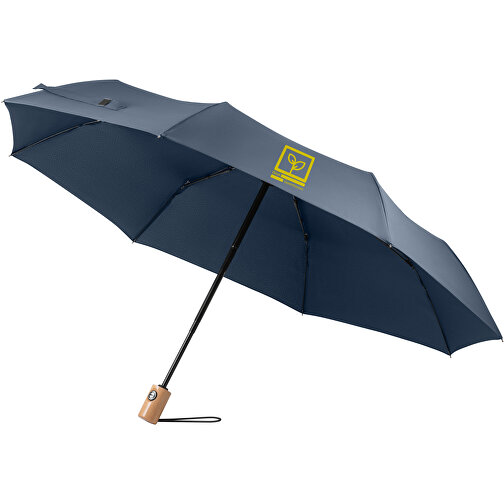 RIVER. Faltbarer Regenschirm Aus RPET Mit Holzgriff , blau, rPET. 190T pongee. Holz, 1,00cm (Höhe), Bild 4