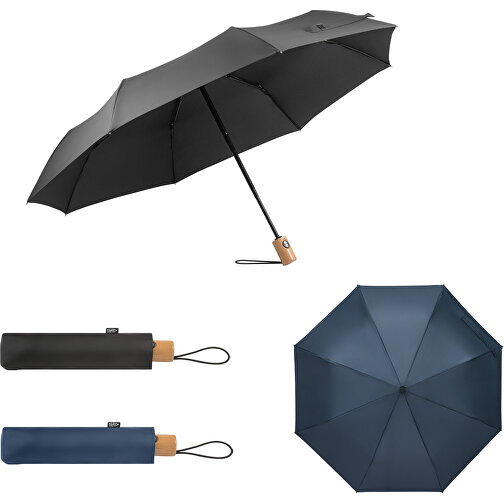 RIVER. Faltbarer Regenschirm Aus RPET Mit Holzgriff , schwarz, rPET. 190T pongee. Holz, 1,00cm (Höhe), Bild 5