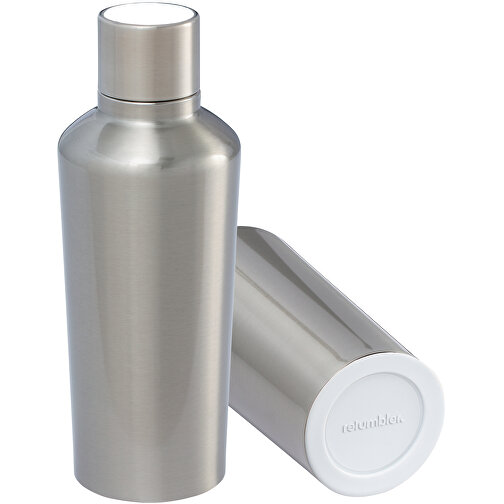 Thermotrinkflasche RETUMBLER-myDRINQEO 500 , Retumbler, silber / weiß, Edelstahl, Kunststoff, Silikon, 8,40cm x 22,25cm x 8,40cm (Länge x Höhe x Breite), Bild 1