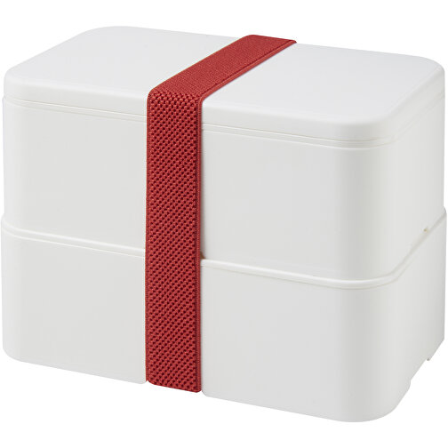 MIYO Doppel-Lunchbox , weiss / weiss / rot, PP Kunststoff, 18,00cm x 11,30cm x 11,00cm (Länge x Höhe x Breite), Bild 1