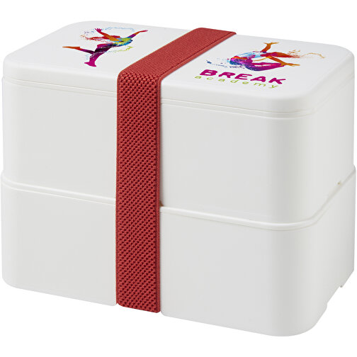 MIYO Doppel-Lunchbox , weiß / weiß / rot, PP Kunststoff, 18,00cm x 11,30cm x 11,00cm (Länge x Höhe x Breite), Bild 2