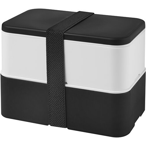 MIYO Doppel-Lunchbox , schwarz / weiss / schwarz, PP Kunststoff, 18,00cm x 11,30cm x 11,00cm (Länge x Höhe x Breite), Bild 1
