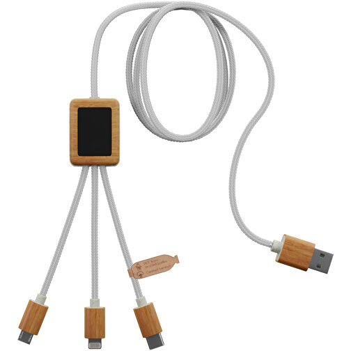 SCX.design C39 Câble de recharge 3 en 1 en rPET avec logo lumineux et boîtier en bambou, Image 1