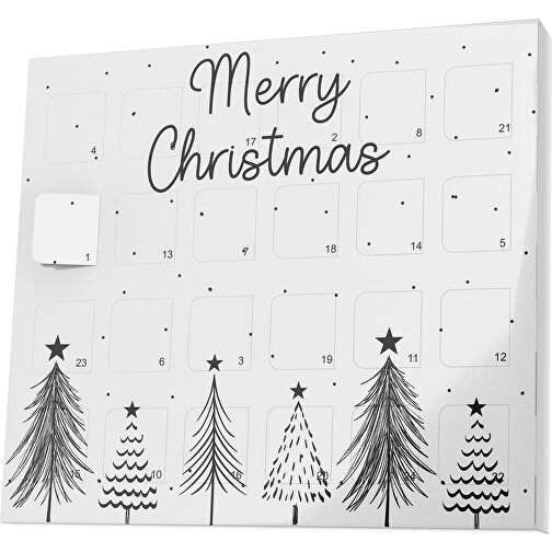 XS Adventskalender Merry Christmas Tanne , Brandt, weiß / schwarz, Vollkartonhülle, weiß, 1,60cm x 12,00cm x 14,00cm (Länge x Höhe x Breite), Bild 1