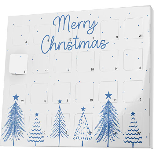 XS Adventskalender Merry Christmas Tanne , Brandt, weiß / dunkelblau, Vollkartonhülle, weiß, 1,60cm x 12,00cm x 14,00cm (Länge x Höhe x Breite), Bild 1