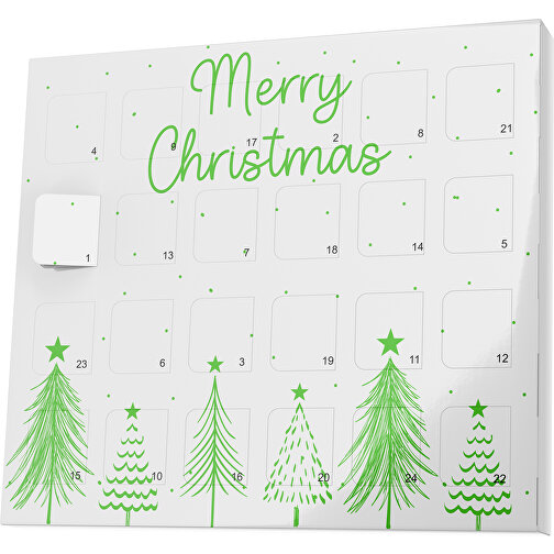 XS Adventskalender Merry Christmas Tanne , Brandt, weiß / grasgrün, Vollkartonhülle, weiß, 1,60cm x 12,00cm x 14,00cm (Länge x Höhe x Breite), Bild 1