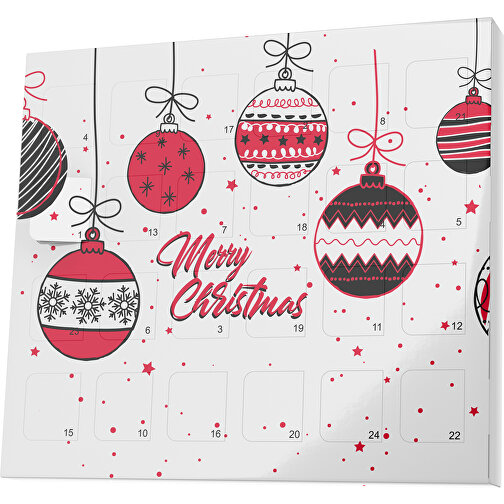 XS Adventskalender Weihnachtskugeln , Brandt, weiß / dunkelrot, Vollkartonhülle, weiß, 1,60cm x 12,00cm x 14,00cm (Länge x Höhe x Breite), Bild 1