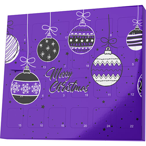 XS Adventskalender Weihnachtskugeln , Brandt, violet / schwarz, Vollkartonhülle, weiß, 1,60cm x 12,00cm x 14,00cm (Länge x Höhe x Breite), Bild 1