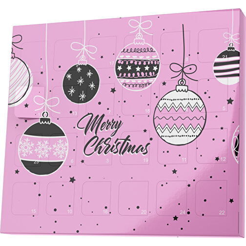 XS Adventskalender Weihnachtskugeln , Brandt, rosa / schwarz, Vollkartonhülle, weiß, 1,60cm x 12,00cm x 14,00cm (Länge x Höhe x Breite), Bild 1