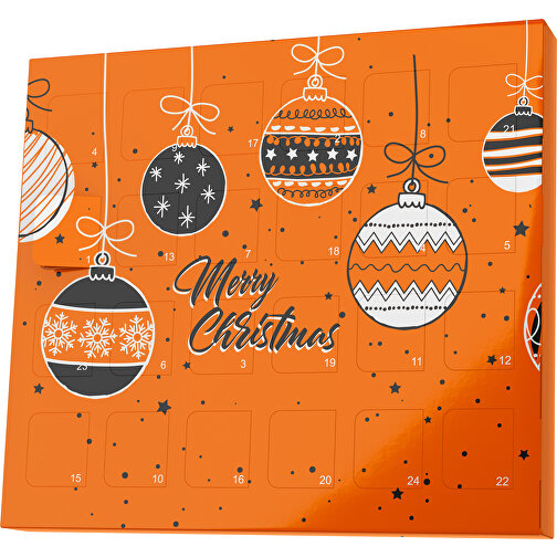 XS Adventskalender Weihnachtskugeln , Brandt, orange / schwarz, Vollkartonhülle, weiss, 1,60cm x 12,00cm x 14,00cm (Länge x Höhe x Breite), Bild 1