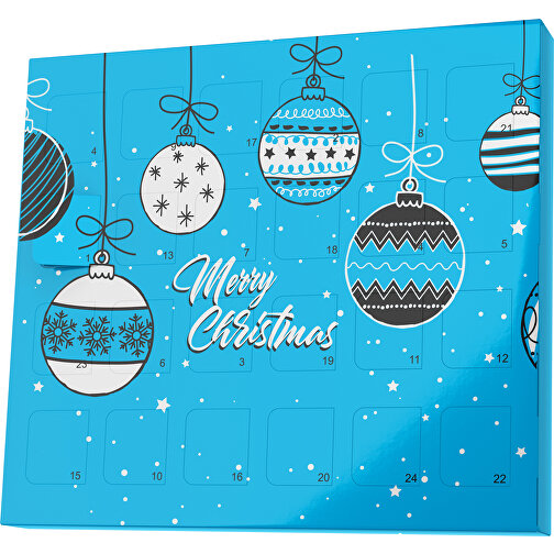 XS Adventskalender Weihnachtskugeln , Brandt, himmelblau / weiss, Vollkartonhülle, weiss, 1,60cm x 12,00cm x 14,00cm (Länge x Höhe x Breite), Bild 1