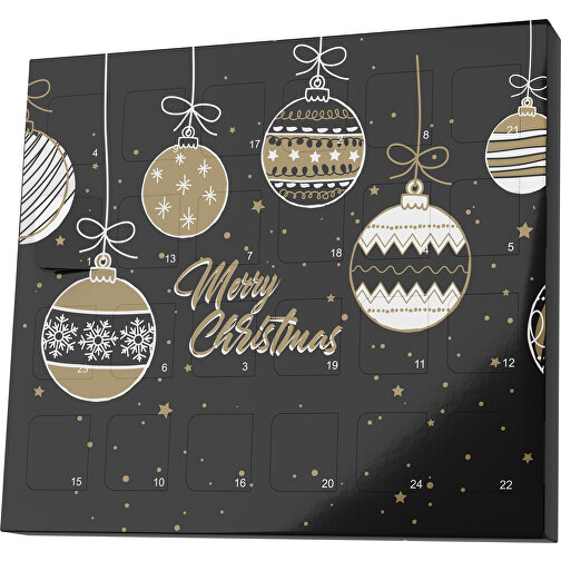 XS Adventskalender Weihnachtskugeln , Brandt, schwarz / gold, Vollkartonhülle, weiß, 1,60cm x 12,00cm x 14,00cm (Länge x Höhe x Breite), Bild 1