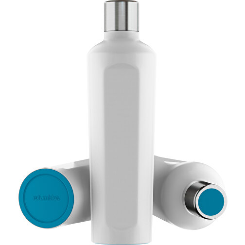Thermotrinkflasche RETUMBLER-mySTEELONE , Retumbler, weiß / cyan, Edelstahl, Kunststoff, Silikon, 7,75cm x 29,35cm x 8,87cm (Länge x Höhe x Breite), Bild 1