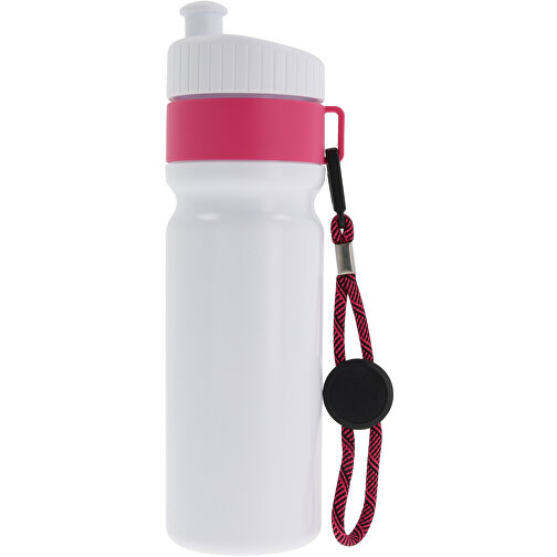 Sportflasche Mit Rand Und Kordel 750ml , weiß / rosé, LDPE & PP, 25,00cm (Höhe), Bild 1