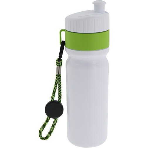 Sportflasche Mit Rand Und Kordel 750ml , weiß / hellgrün, LDPE & PP, 25,00cm (Höhe), Bild 2