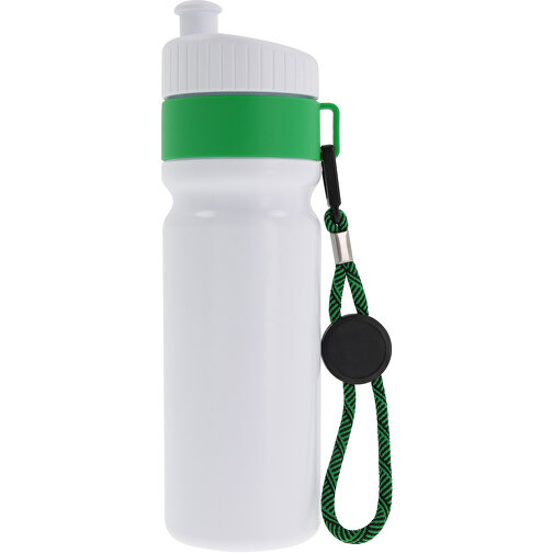 Sportflasche Mit Rand Und Kordel 750ml , weiß / grün, LDPE & PP, 25,00cm (Höhe), Bild 1