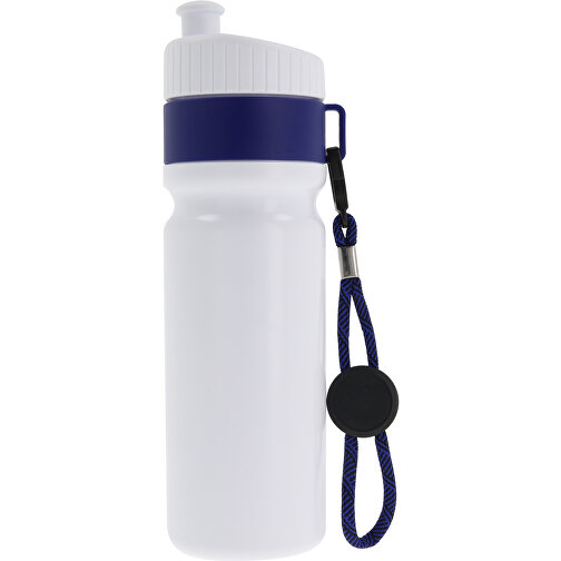 Sportflasche Mit Rand Und Kordel 750ml , weiß / dunkelblau, LDPE & PP, 25,00cm (Höhe), Bild 1