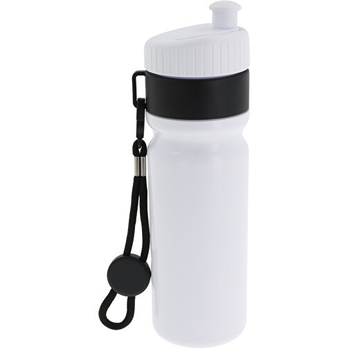 Sportflasche Mit Rand Und Kordel 750ml , weiß / schwarz, LDPE & PP, 25,00cm (Höhe), Bild 2