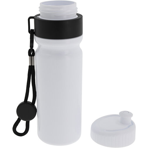 Sportflasche Mit Rand Und Kordel 750ml , weiß / schwarz, LDPE & PP, 25,00cm (Höhe), Bild 3