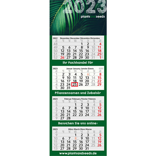 4-Monats-Kalender Profil 4 Green+blue , hellgrau, rot, Recyclingpapier, 90,00cm x 33,00cm (Länge x Breite), Bild 1