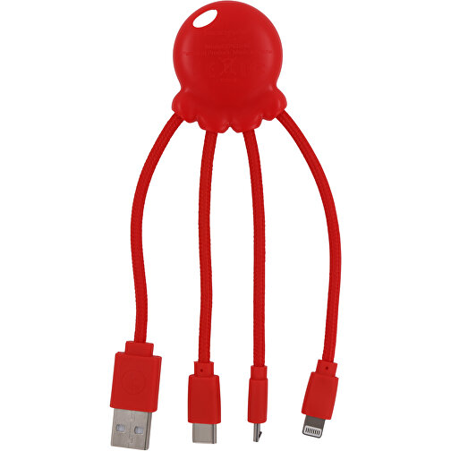 2087 | Xoopar Octopus Charging Cable , rot, Recycled plastic, 11,40cm x 1,20cm x 3,50cm (Länge x Höhe x Breite), Bild 2