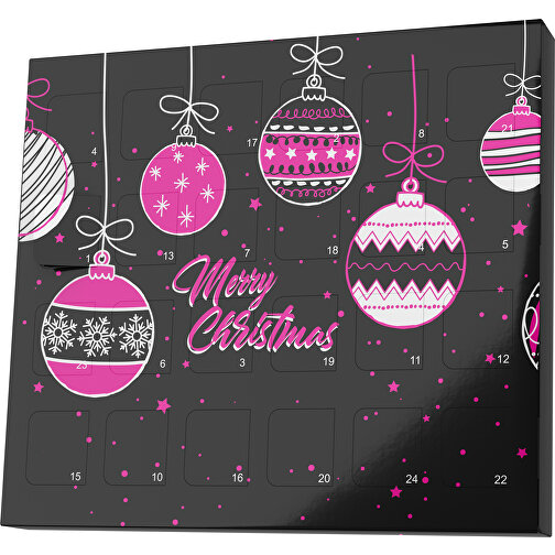 XS Adventskalender Weihnachtskugeln , Brandt, schwarz / pink, Vollkartonhülle, weiss, 1,60cm x 12,00cm x 14,00cm (Länge x Höhe x Breite), Bild 1