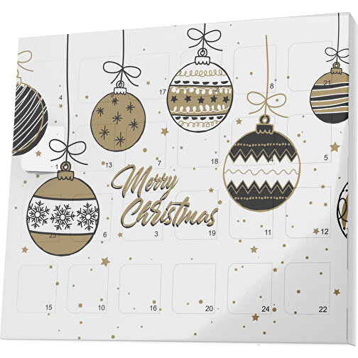 XS Adventskalender Weihnachtskugeln , Brandt, weiß / gold, Vollkartonhülle, weiß, 1,60cm x 12,00cm x 14,00cm (Länge x Höhe x Breite), Bild 1