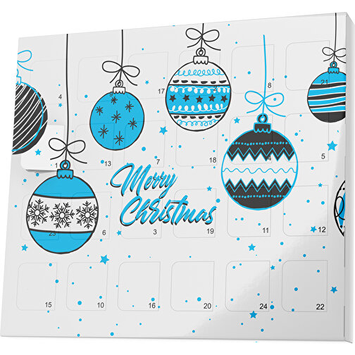 XS Adventskalender Weihnachtskugeln , Brandt, weiss / himmelblau, Vollkartonhülle, weiss, 1,60cm x 12,00cm x 14,00cm (Länge x Höhe x Breite), Bild 1