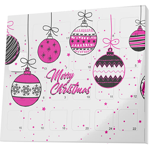 XS Adventskalender Weihnachtskugeln , Brandt, weiß / pink, Vollkartonhülle, weiß, 1,60cm x 12,00cm x 14,00cm (Länge x Höhe x Breite), Bild 1