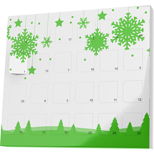 XS Adventskalender Winterlandschaft , M&M\'s, weiß / grasgrün, Vollkartonhülle, weiß, 1,60cm x 12,00cm x 14,00cm (Länge x Höhe x Breite), Bild 1